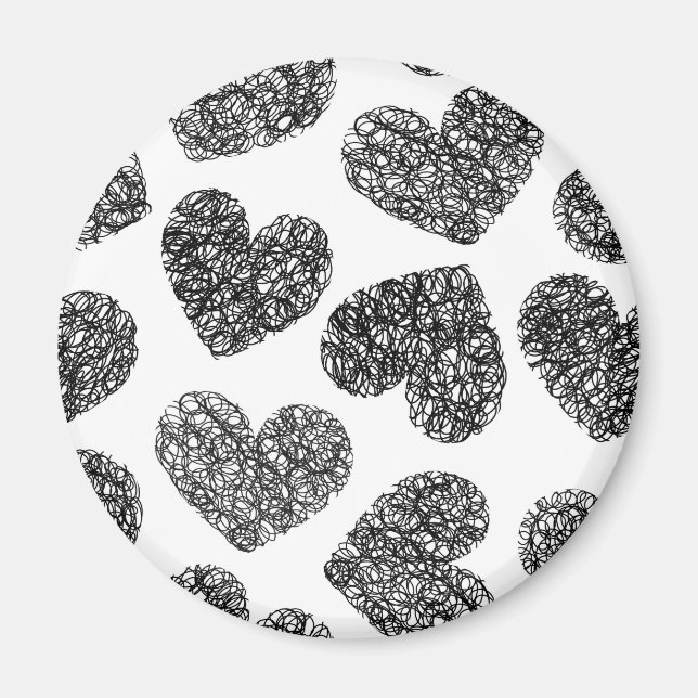Modern Black and White Doodle Hearts Pattern Magnet (Front)