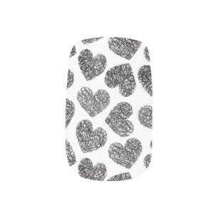 Modern Black and White Doodle Hearts Pattern Minx Nail Art