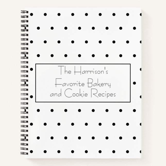 Modern Black and White Dot Recipe Organizer Notebook (Front)