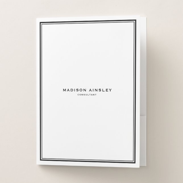 Modern Black and White Double Borders Business Pocket Folder (Front)
