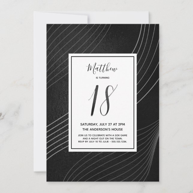 Modern Black and White Eighteenth Birthday Invitation (Front)
