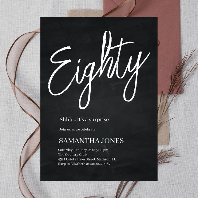 Modern Black and White Eighty 80th Birthday Party Invitation (Creator Uploaded)