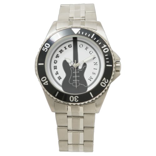 Modern Black and White Electric Guitar Stylish Watch