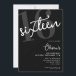 Modern Black and White Elegant 16th Birthday Invitation<br><div class="desc">A simple modern 16th birthday invitation featuring elegant calligraphy script typography and minimalist design in black and white color.</div>