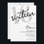 Modern Black and White Elegant 16th Birthday Invitation<br><div class="desc">A simple modern 16th birthday invitation featuring elegant calligraphy script typography and minimalist design in black and white color.</div>
