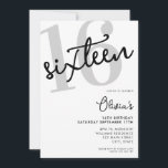 Modern Black and White Elegant 16th Birthday Invitation<br><div class="desc">A simple modern 16th birthday invitation featuring elegant calligraphy script typography and minimalist design in black and white color.</div>