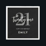 Modern Black and White Elegant 21st Birthday Napkins<br><div class="desc">A simple modern 21st birthday napkins featuring elegant calligraphy script typography and minimalist design.</div>