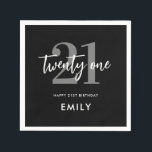 Modern Black and White Elegant 21st Birthday Napkins<br><div class="desc">A simple modern 21st birthday napkins featuring elegant calligraphy script typography and minimalist design.</div>