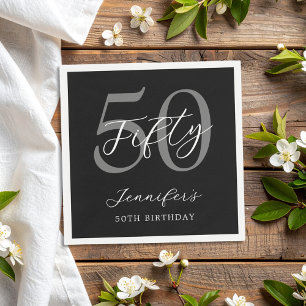 Modern Black and White Elegant 50th Birthday Napkins