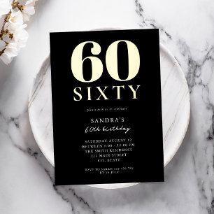 Modern Black and White Elegant 60th Birthday Foil Invitation