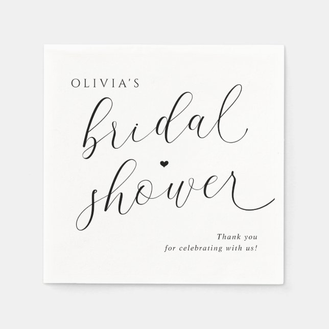 Modern Black and White Elegant Bridal Shower Napkins (Front)