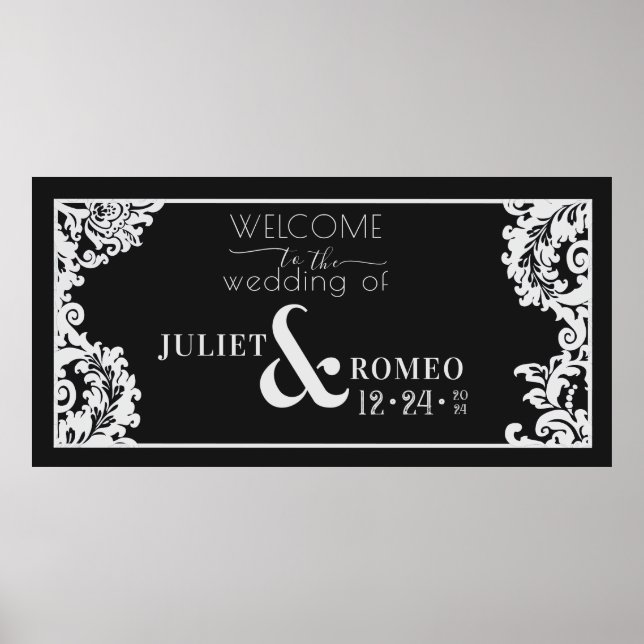 Modern Black and White Elegant Damask Floral  Poster (Front)