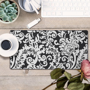 Modern Black and White Elegant Floral Bridesmaid Desk Mat