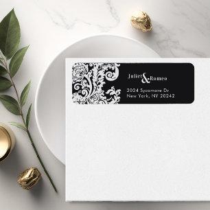 Modern Black and White Elegant Floral Damask Label