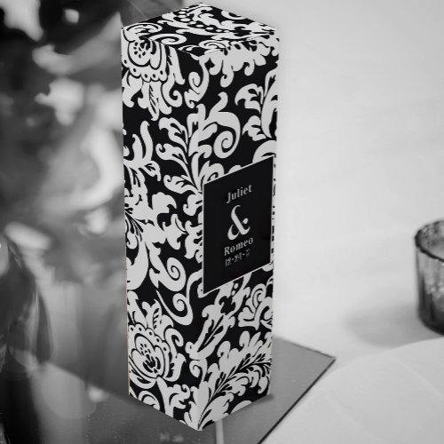 Modern Black and White Elegant Floral Damask Wine Box