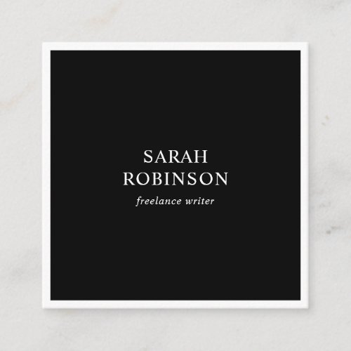Modern black and white elegant minimalist writer square business card