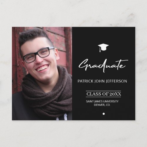 Modern black and white elegant photo graduation postcard