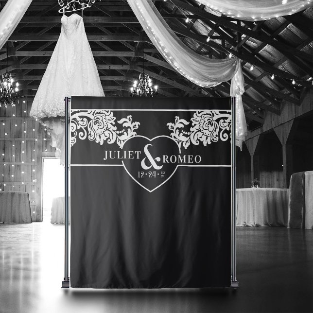 Modern Black and White Elegant Wedding Backdrop (elegant black and white wedding backdrop for photo booth)