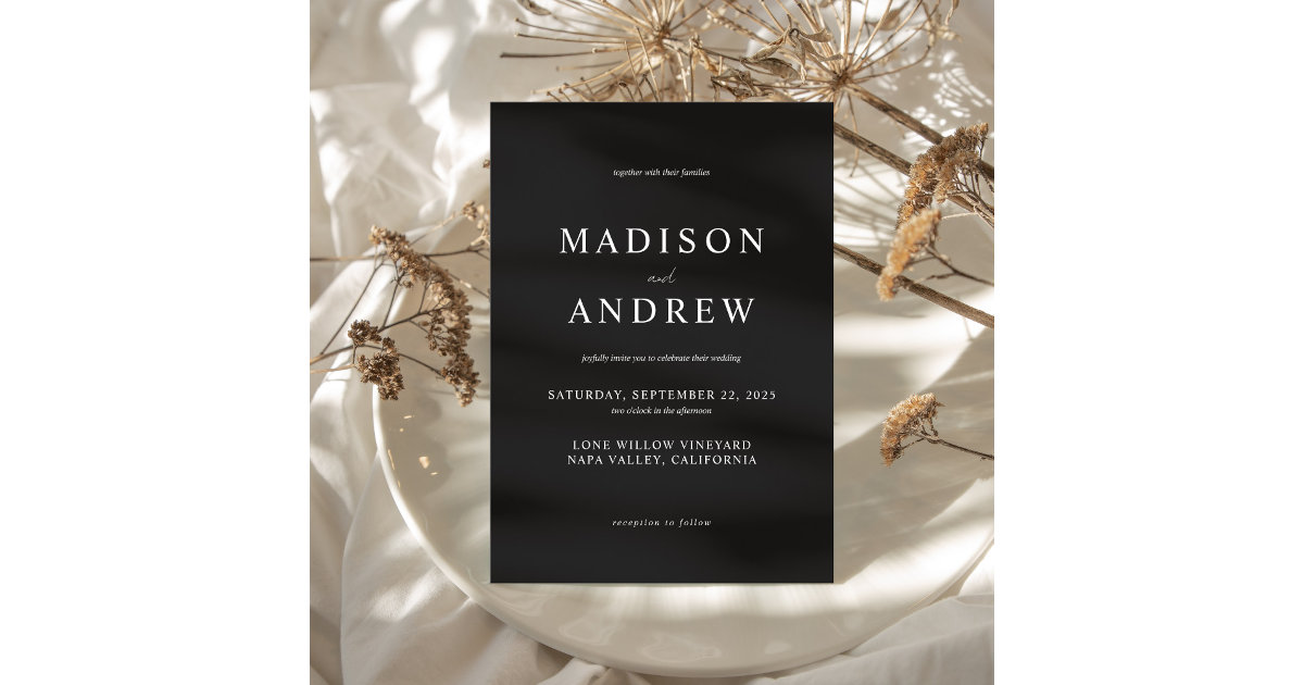 Modern Black and White Elegant Wedding Invitation | Zazzle