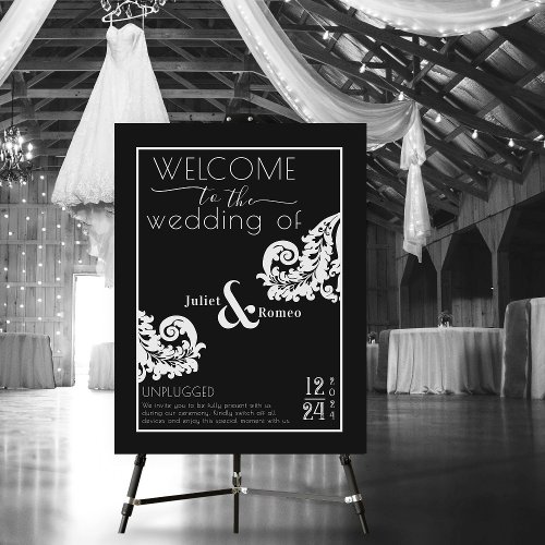 Modern Black and White Elegant Wedding Welcome Foam Board
