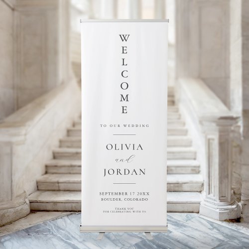 Modern Black and White Elegant Wedding Welcome Retractable Banner