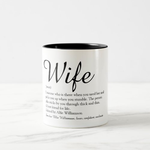 Modern Black and White Elegant Wife Definition  Two_Tone Coffee Mug
