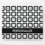 Modern Black and White Emoticon Tiles With Name Mouse Pad