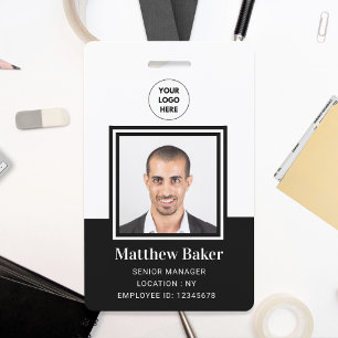 Modern Black And White Employee Photo Name Tag Badge