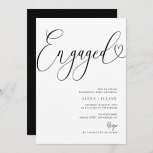 Modern black and white engagement party invitation