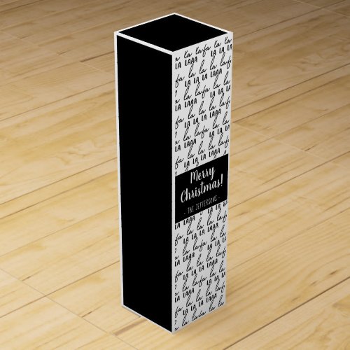 Modern Black and White Fa La La La Christmas Wine Box