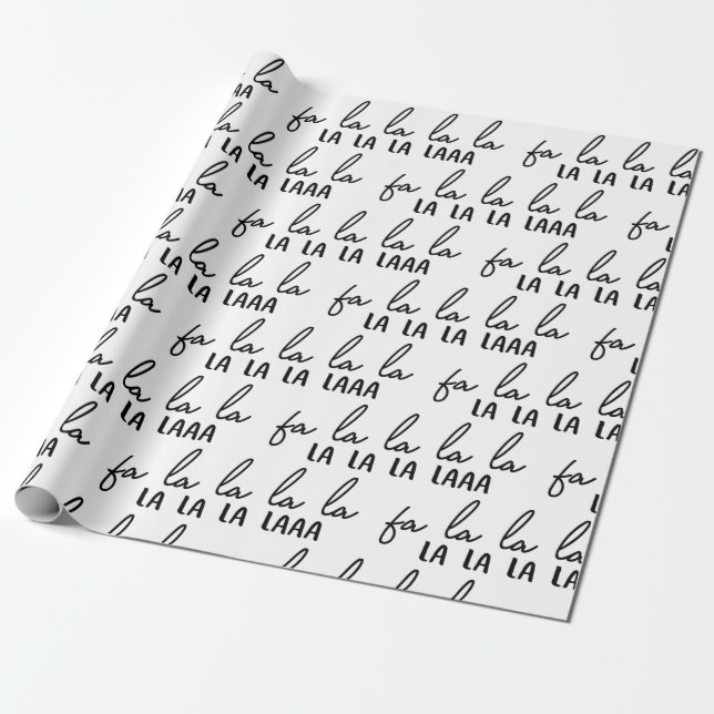Modern Black and White Fa La La La Christmas Wrapping Paper (Unrolled)