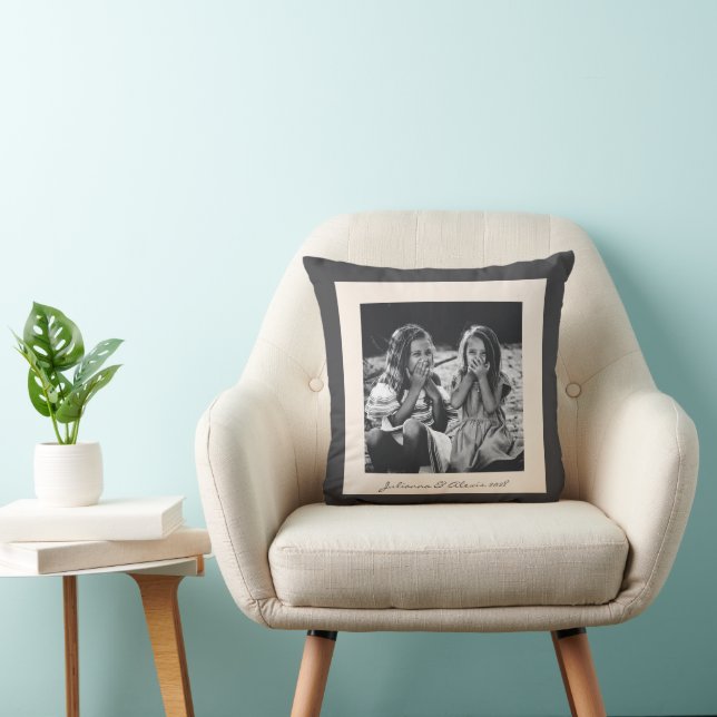 Modern Black and White Family Custom Photo Throw Pillow (Chair)