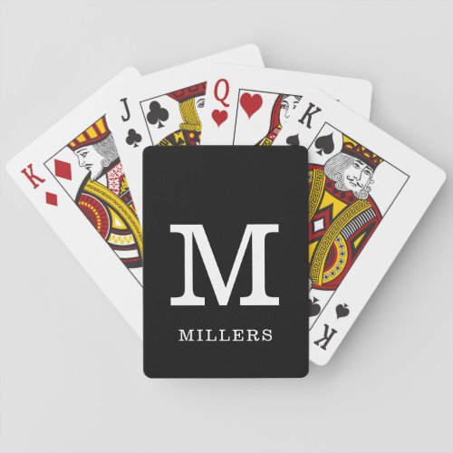 Modern Black And White Family Name Monogram Playing Cards