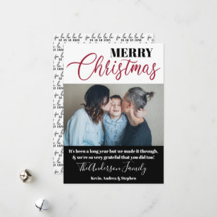 Modern Black and White Family Photo Christmas 2020 Holiday Card