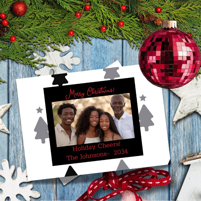 Modern Black and White Family Photo Christmas Card (Creator Uploaded)