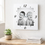Modern Black and White Family Photo Square Wall Clock<br><div class="desc">Modern Black and White Family Photo Square Wall Clock. Black numbers on a white background. Personalize with your favorite photo and make your own personal wall clock for your home.</div>