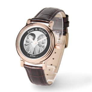 Modern Black and White Family Photo Watch