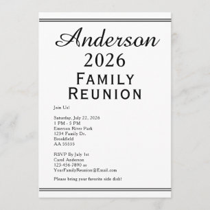 Modern Black and White Family Reunion Simple Invitation