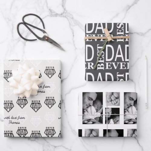Modern black and white Fathers Day Personalized  Wrapping Paper Sheets