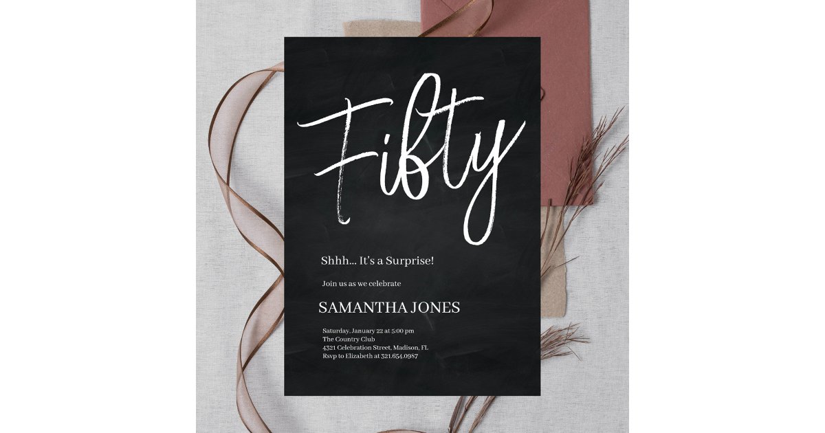 Modern Black and White Fifty 50th Birthday Party Invitation | Zazzle