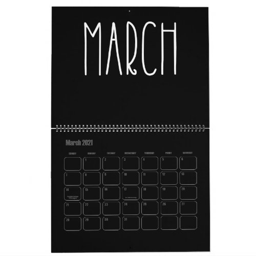 Modern Black and White Filled Calendar