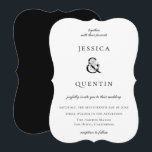 Modern Black and White Floral Ampersand Wedding Invitation<br><div class="desc">Modern and elegant black and white floral adorned ampersand,  wedding invitation. Ampersand is adorned with black and white line art leaves and single stem flower. Card features chic typography and black solid color backing.</div>