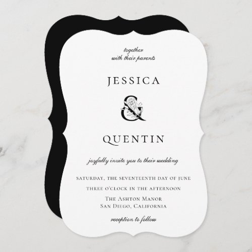 Modern Black and White Floral Ampersand Wedding Invitation