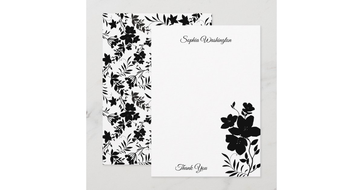 Modern Black and White Floral Blank Thank You Card | Zazzle