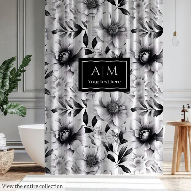 Modern black and white floral curtain for bath (Modern black and white floral curtain for bath)
