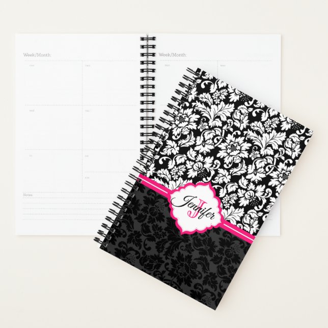 Modern Black And White Floral Damask Planner (Display)