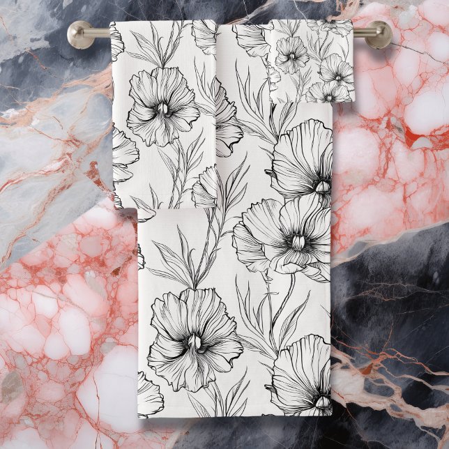 Modern Black and White Floral Elegant Bath Towel Set (Creator Uploaded)