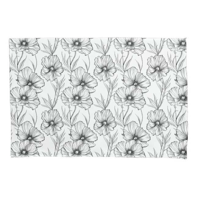Modern Black and White Floral Elegant Pillow Case (Front-Left)