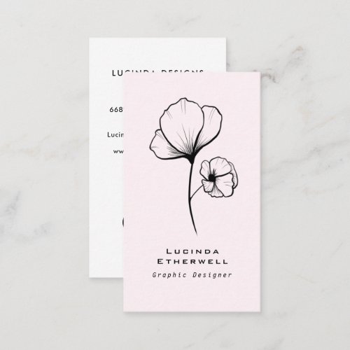 Modern black and white floral line art  business card