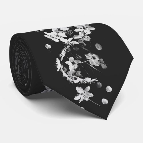 MODERN BLACK AND WHITE FLORAL NECK TIE